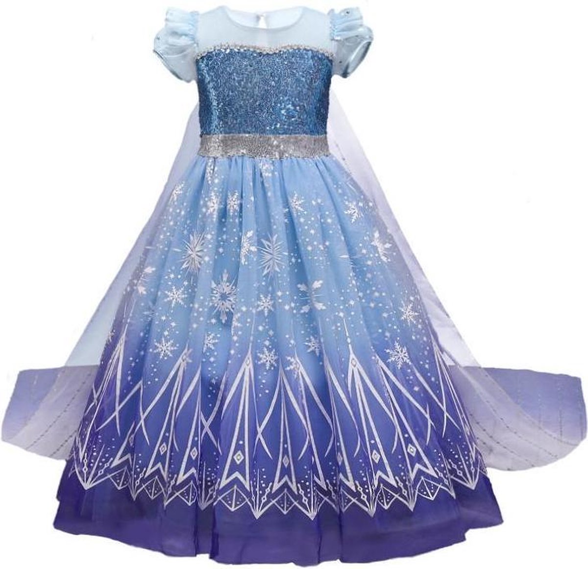 Prinses - Elsa jurk - Queen - Prinsessenjurk - Frozen - Verkleedkleding - Blauw - Maat 110/116 (4/5 jaar)