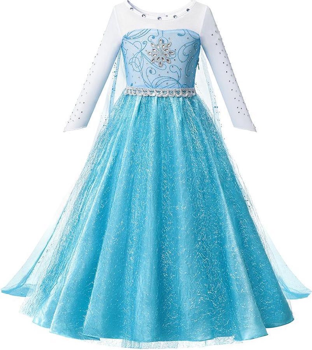 Prinses - Elsa jurk VERNIEUWD - Frozen - Prinsessenjurk - Verkleedkleding - Blauw - Maat 122/128 (6/7 jaar)