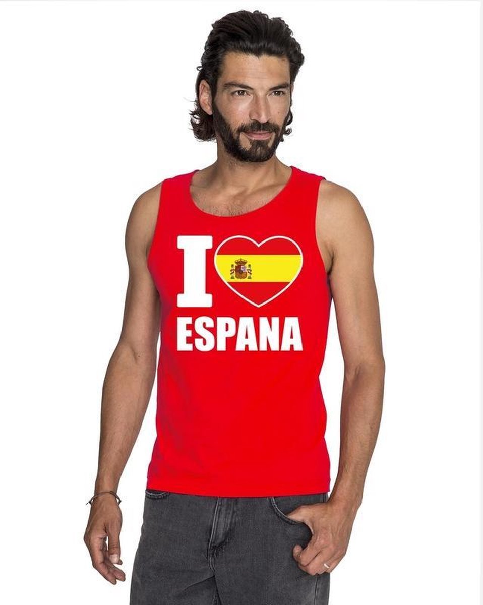 Rood I love Spanje supporter singlet shirt/ tanktop heren - Spaans shirt heren L