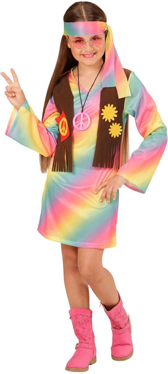 WIDMANN - Veelkleurig pastel hippie kostuum voor meisjes - 158 (11-13 jaar)