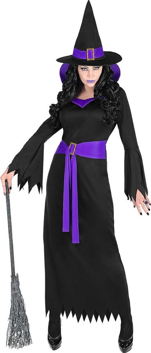 Widmann - Heks & Spider Lady & Voodoo & Duistere Religie Kostuum - Diep Duistere Zwart Paarse Halloween Heks - Vrouw - Paars, Zwart - Large - Halloween - Verkleedkleding