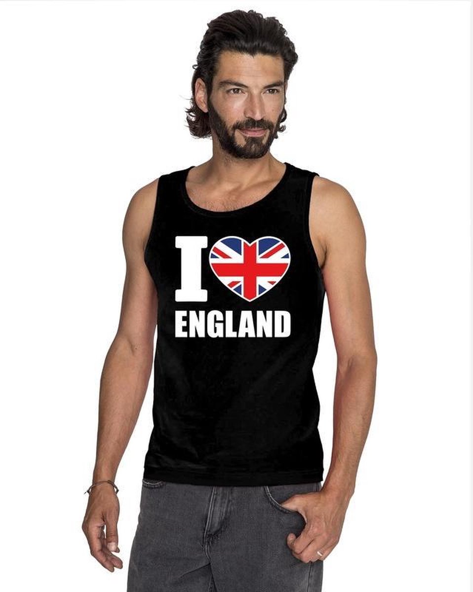 Zwart I love Groot-Brittannie supporter singlet shirt/ tanktop heren - Engels shirt heren M
