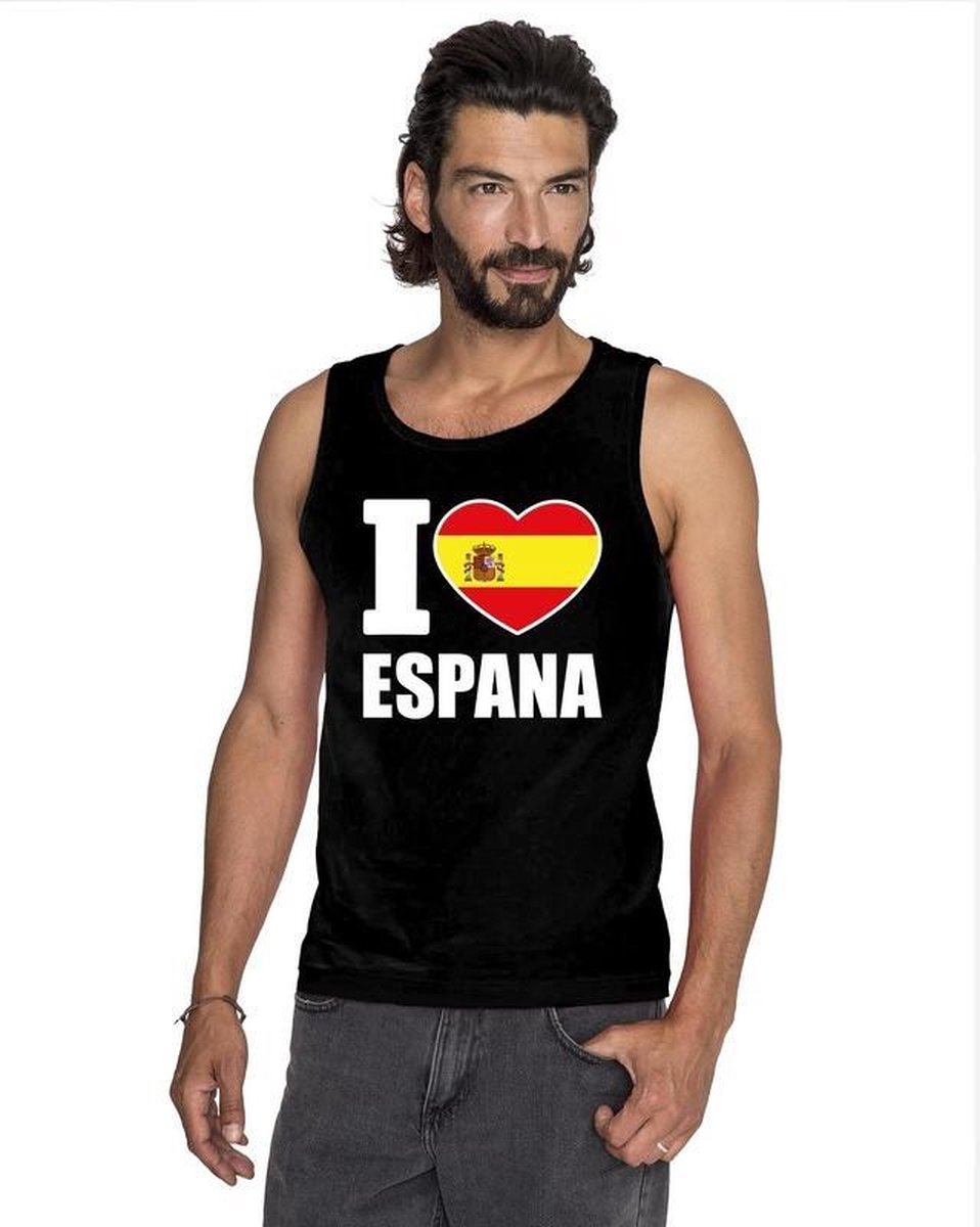Zwart I love Spanje supporter singlet shirt/ tanktop heren - Spaans shirt heren S
