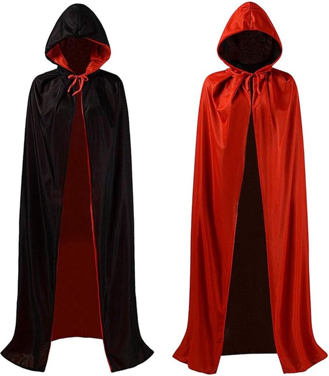 Zwart Rood Mantel Volwassen Hooded Mantel Dubbelzijdige Halloween Cape Voor Cosplay Rave Halloween Kostuums