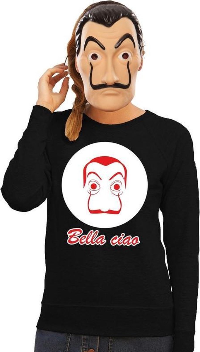 Zwart Salvador Dali sweatshirt maat XS - met La Casa de Papel masker voor dames - kostuum