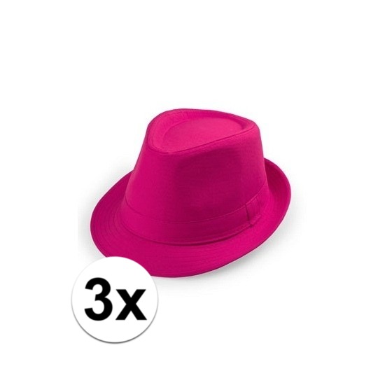 3x Roze hoedje trilby model voor volwassenen