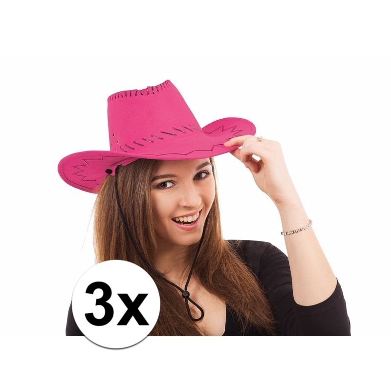 3x roze cowboy hoeden -