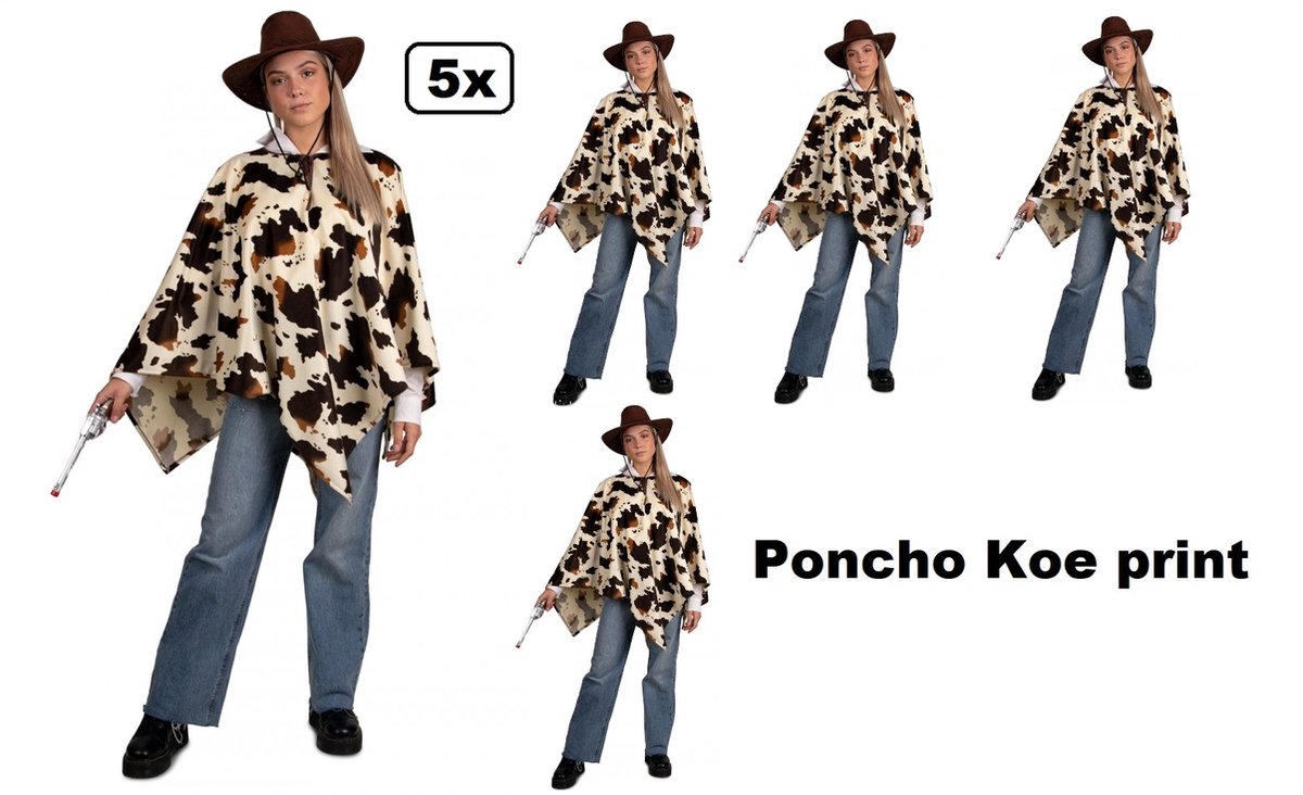 5x Poncho Koe print - Themafeest party carnaval fun festival evenement Holland Koeien - Beperkte oplage -