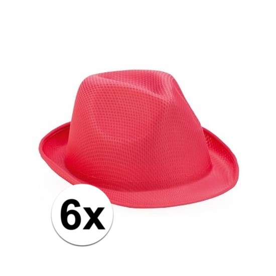 6x Roze trilby hoedjes voor volwassenen -