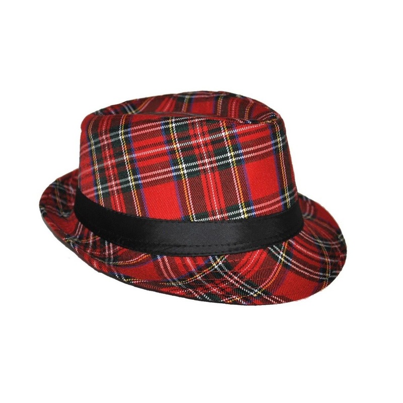 Al Capone model verkleed hoed Schotse ruit rood -