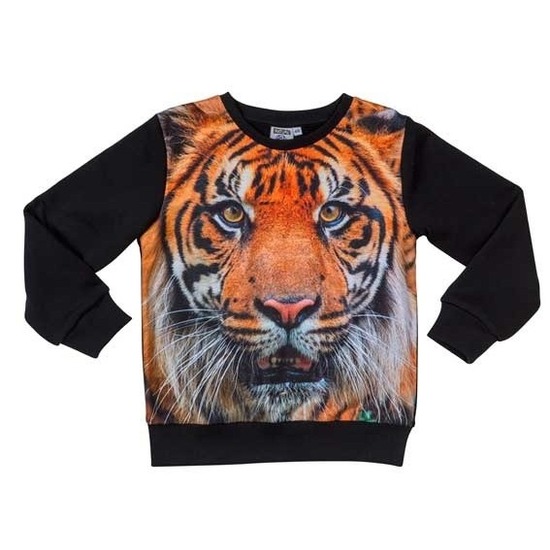 All-over print crewneck sweater met tijger voor kinderen