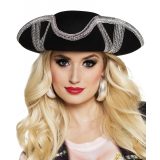Boland Carnaval verkleed hoed voor een Piraat - zwart/zilver - polyester - heren/dames -
