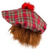 Boland Carnaval verkleed hoed/baret in Schotse ruit - rood - polyester - heren - met rood/bruin haar