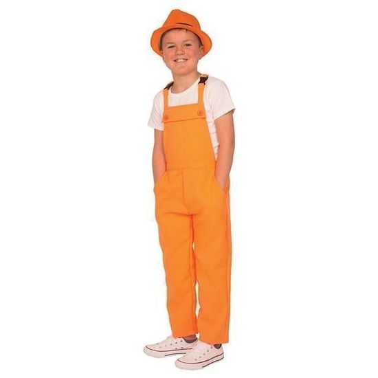 Carnaval tuinbroek oranje voor kinderen 116 (6 jaar) -