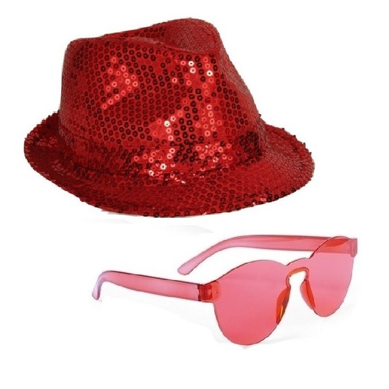 Feest setje rode glitter hoed met zonnebril -