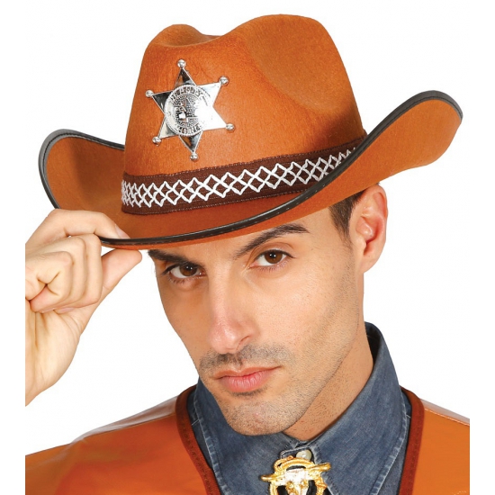 Fiestas Amerikaanse sheriff cowboy hoed - bruin - voor volwassenen - one size -