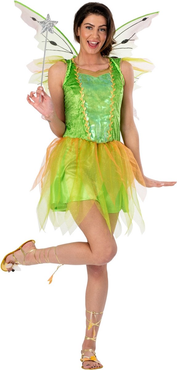 Funny Fashion - Tinkerbell Kostuum - Elf Eliane - Vrouw - Groen - Maat 36-38 - Carnavalskleding - Verkleedkleding