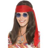 Hippie Flower Power dames verkleed set pruik met accessoires -