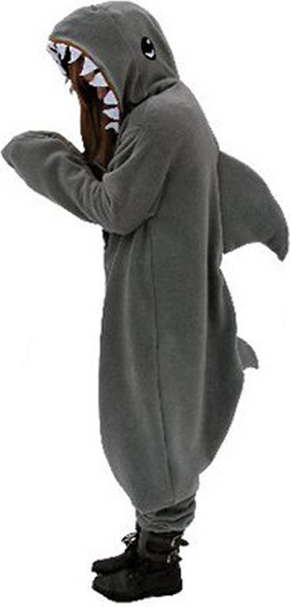 KIMU Onesie Haai Pak Kind Grijs Kostuum Vis - Maat 116-122 - Haaienpak Jumpsuit Pyjama Baby Shark Sinterklaas Cadeau