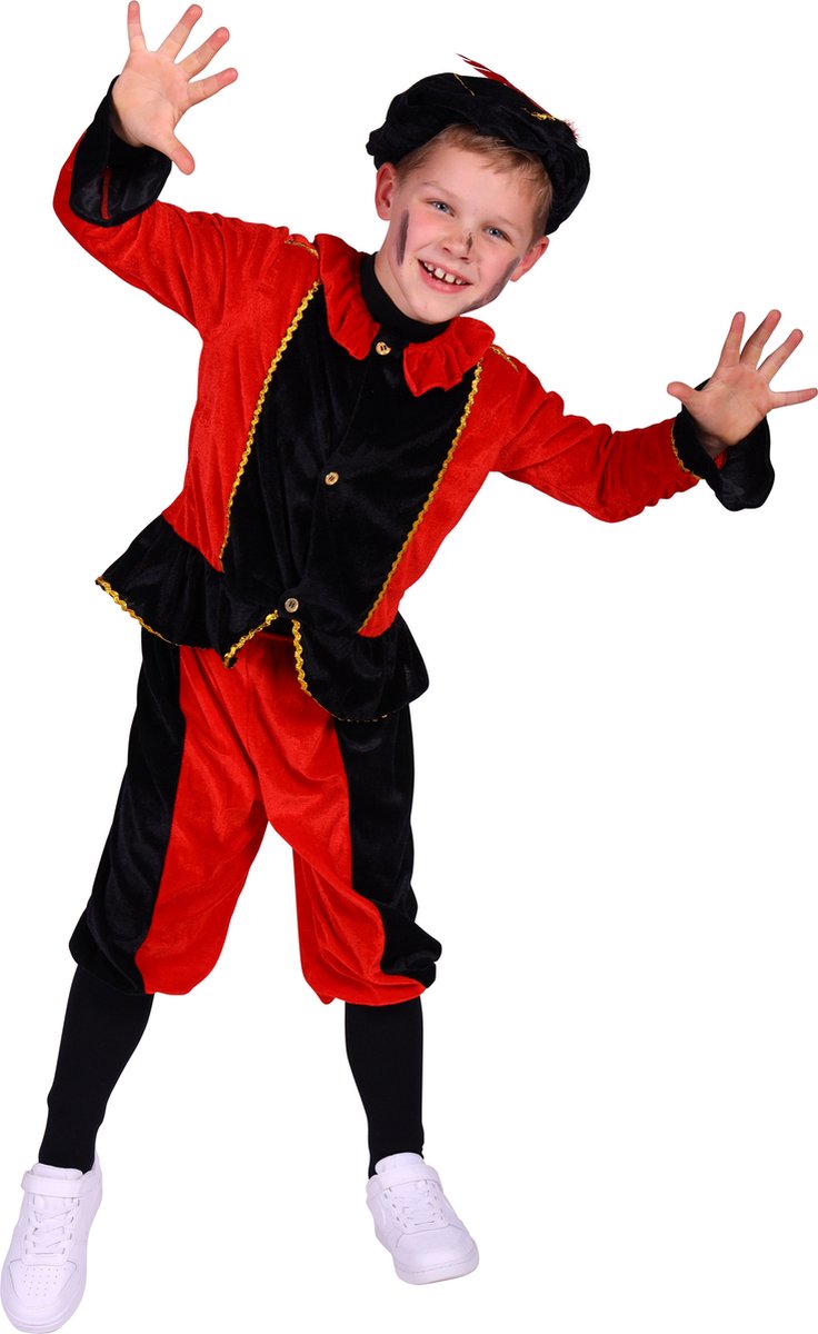 Kinder Pietenkostuum Santander rood-zwart - Maat 116/128 - Piet kostuum kinderen