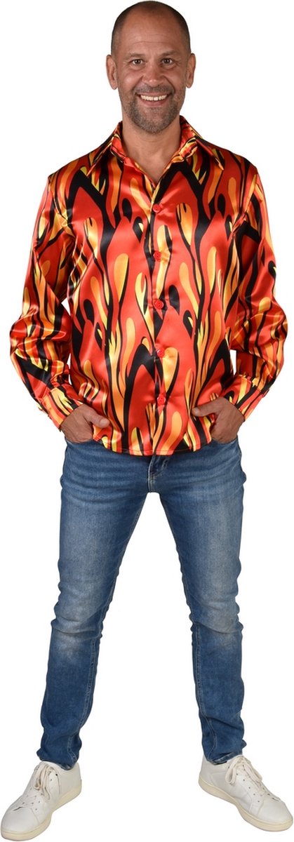 Magic By Freddy's - Duivel Kostuum - Eternal Flames Overhemd Man - Oranje - Small / Medium - Halloween - Verkleedkleding