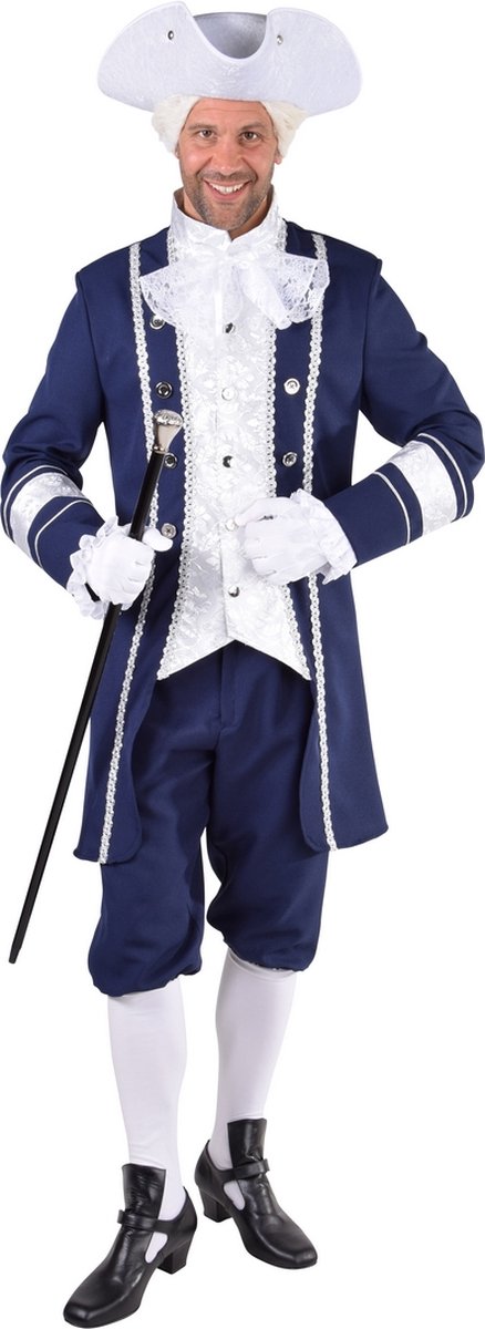 Magic By Freddy's - Middeleeuwen & Renaissance Kostuum - Glimmende Mouwen Markies Blauw - Man - Blauw, Wit / Beige - Large - Carnavalskleding - Verkleedkleding