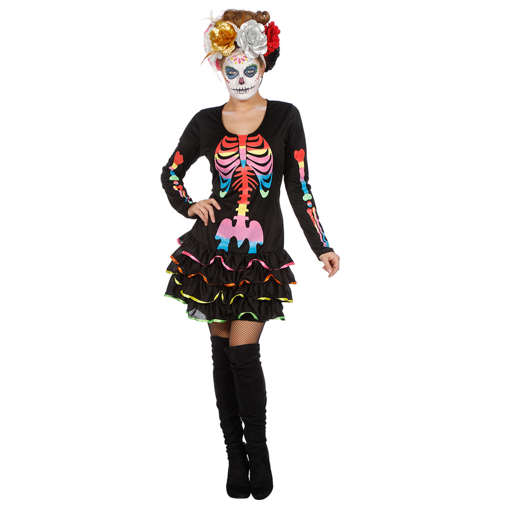 Neon skelet halloween verkleedjurk voor dames 36 (S) -