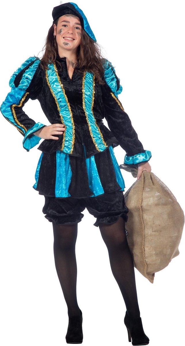 Pietenpak voor dames - zwart / blauw - Pieten kostuum 40 (L)