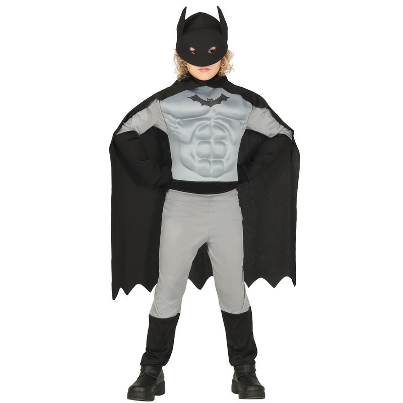 Superhelden vleermuis pak voor jongens grijs/zwart 10-12 jaar (140-152) -