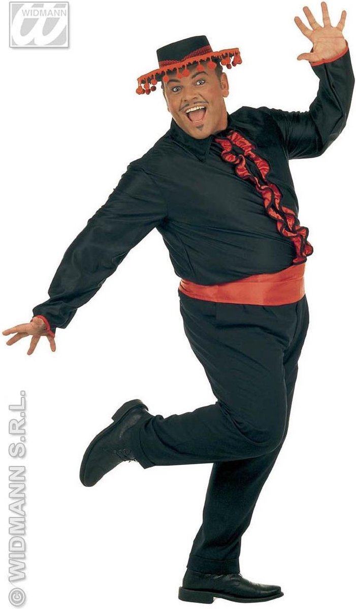 Widmann - Spaans & Mexicaans Kostuum - Flamenco Valencia Shirt Man - Rood, Zwart - XL - Carnavalskleding - Verkleedkleding