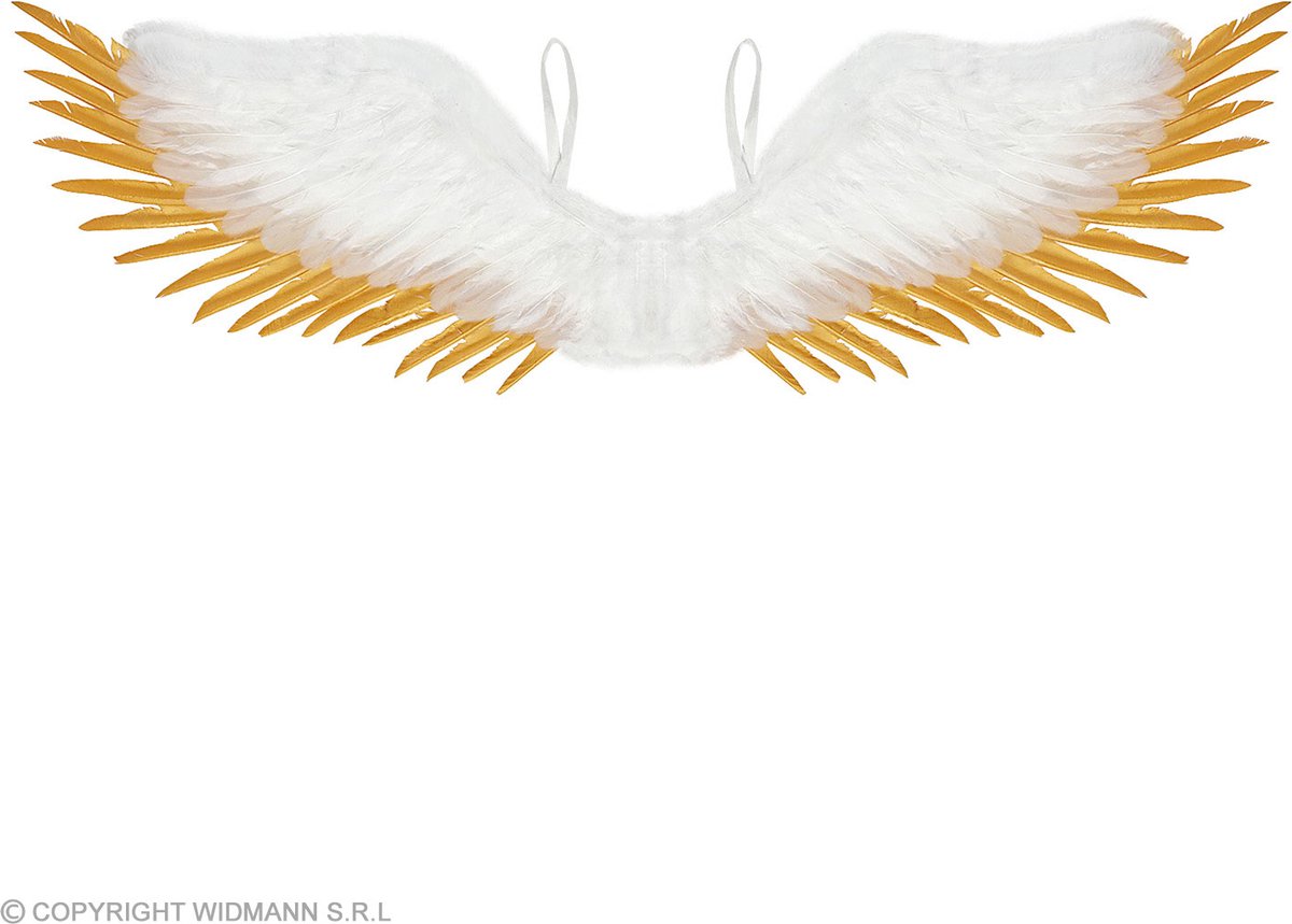 Widmann - Wit Gevederde Engelen Vleugels Met Goud 100 X 25 Centimeter - Wit / Beige, Goud - Carnavalskleding - Verkleedkleding