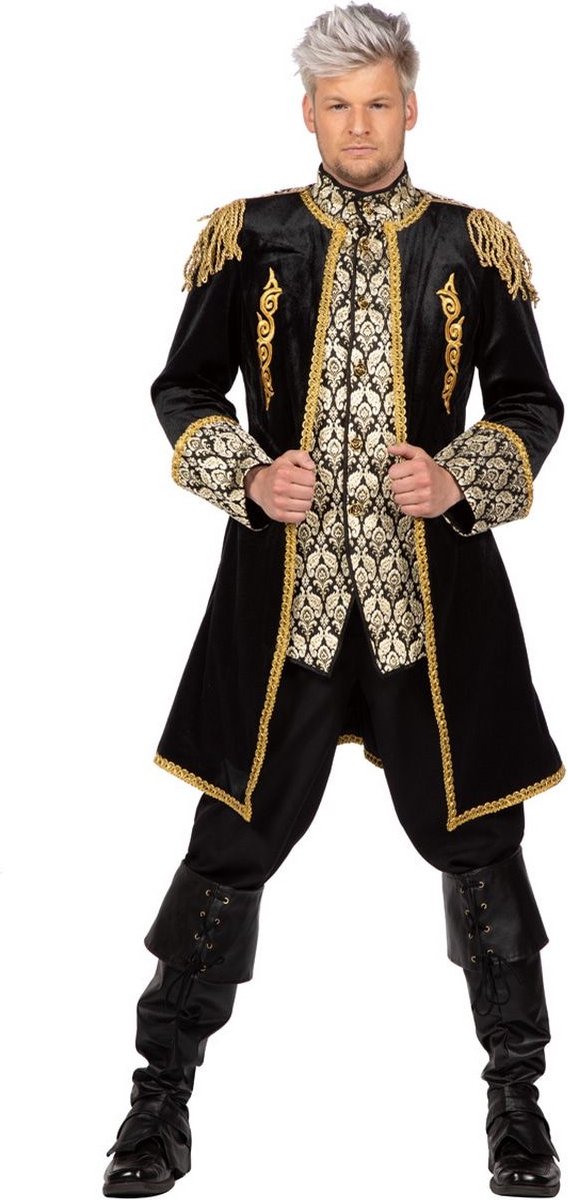 Wilbers & Wilbers - Middeleeuwen & Renaissance Kostuum - Luxe Markies Charlie Charisma Man - Zwart, Goud - Medium - Carnavalskleding - Verkleedkleding