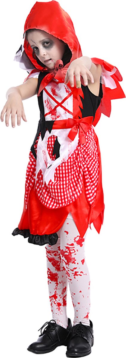 Zombie roodkapje - Zombie kostuum meisjes - Halloween kostuum - Carnavalskleding - Carnaval kostuum - Meisje - 7 tot 9 jaar