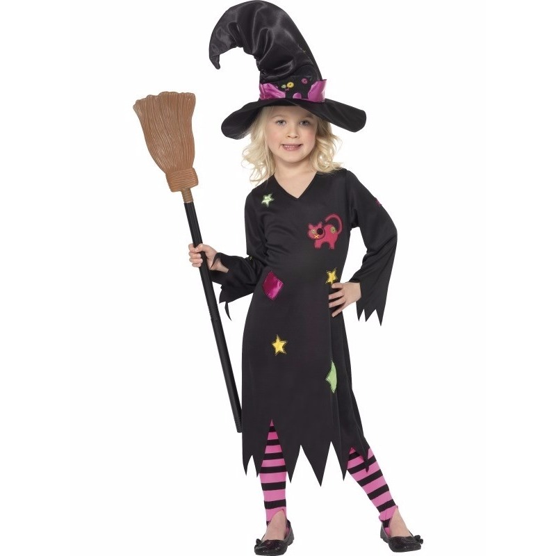 Zwart met roze heksenjurk Rosy kind 100-113 (3-4 jaar) -