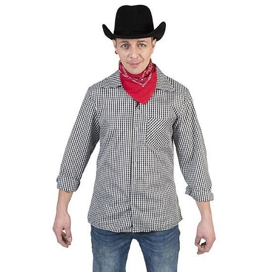 Zwart met wit geruit cowboy overhemd voor heren 48-50 (S/M) -