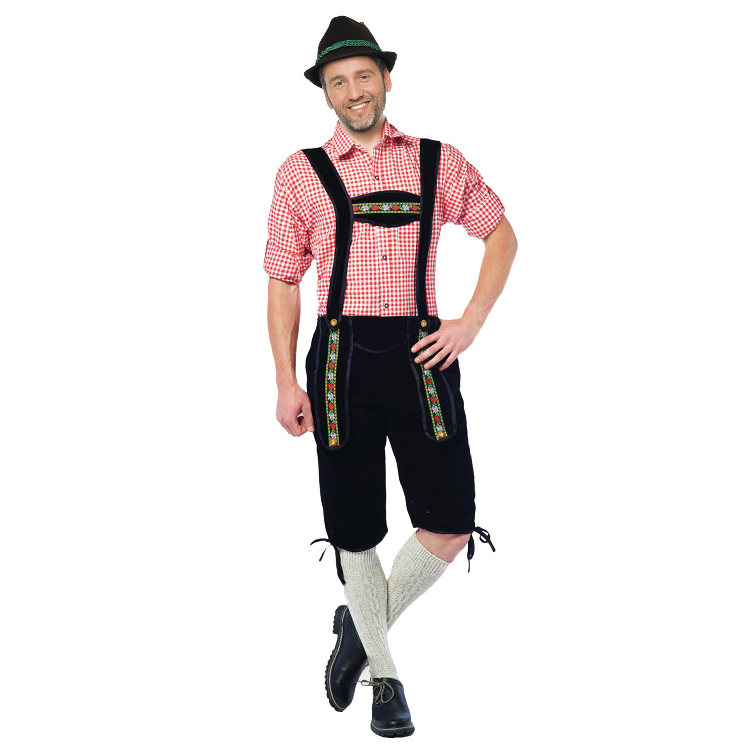 Zwarte bierfeest/oktoberfest lederhosen lange overknee broek verkleedkleding voor heren 48 (S) -