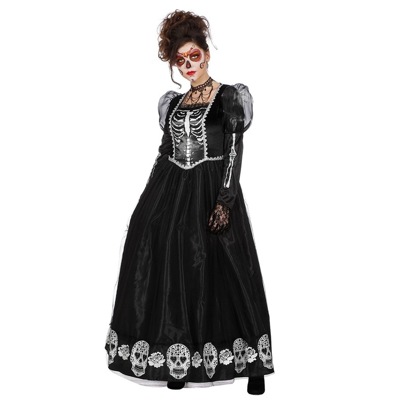 Zwarte day of the dead halloween jurk voor dames