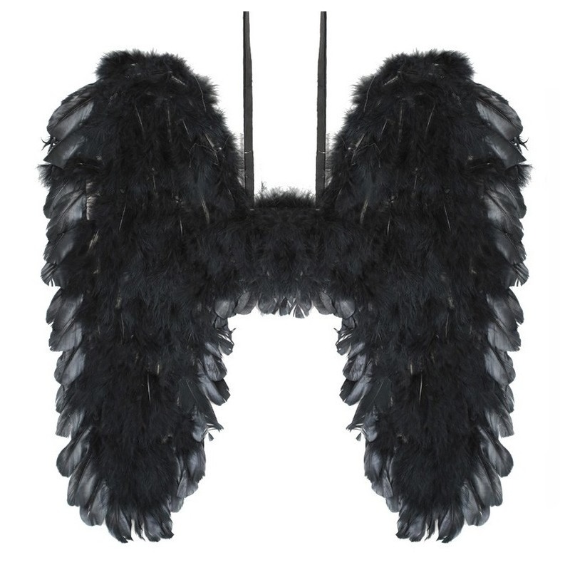 Zwarte engelen vleugels 39 cm