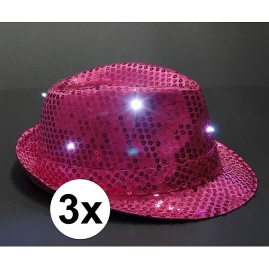 3x Toppers glitter hoedjes roze met LED verlichting