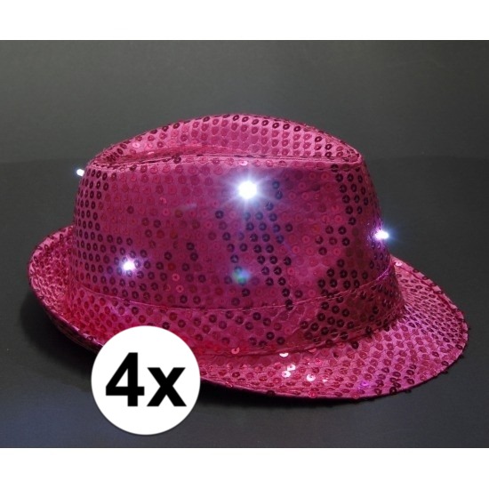 4x Toppers glitter hoedjes roze met LED verlichting