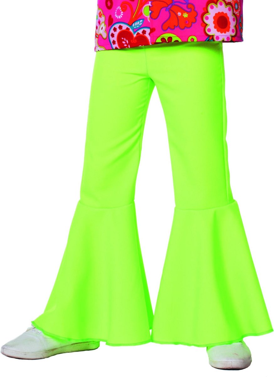 Carnavalskleding Hippie broek bi-stretch neon-groen kind Maat 128