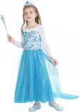 Frozen Prinsessenjurk - Maat 98/104 - Luxe Verkleedjurk - Verkleedkleren Meisje - Prinsessen Verkleedjurk - Carnavalskleding Kinderen - Blauw - Cadeau Meisje - Elsa jurk - Frozen
