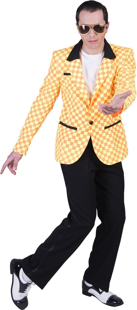 Funny Fashion - Rock & Roll Kostuum - Jasje Bill Rock And Roll Oranje Geel Man - Geel, Oranje - Maat 52-54 - Carnavalskleding - Verkleedkleding