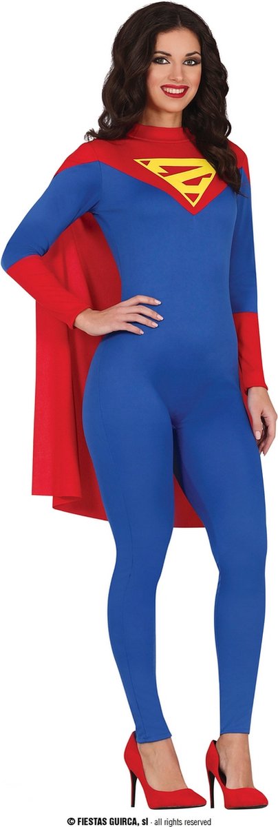 Guirca - Superwoman & Supergirl Kostuum - Zoeper Girl Superheld - Vrouw - Blauw, Rood - Maat 38-40 - Carnavalskleding - Verkleedkleding