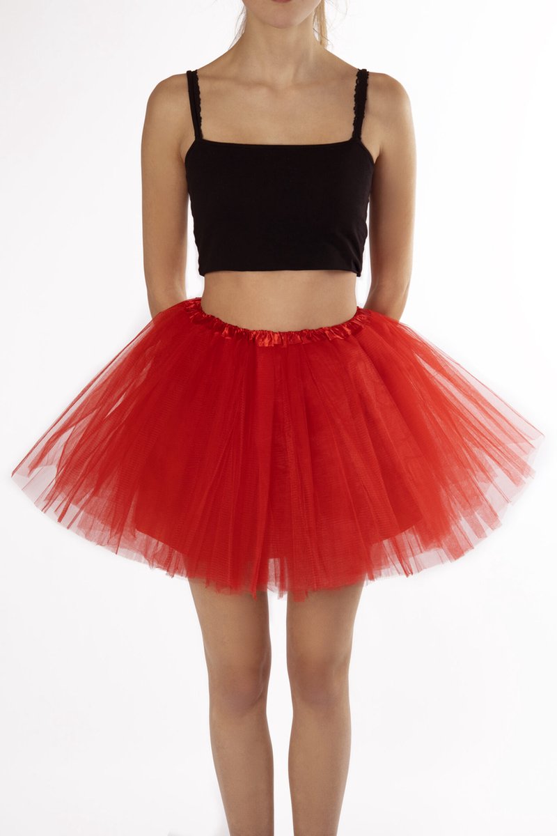 KIMU® Tutu Rood Tule Rokje - Maat M L - 164 170 176 - Rode Petticoat Rok Dames - Onderrok Tulerok Volwassenen Superwoman Carnaval Carnavalspak