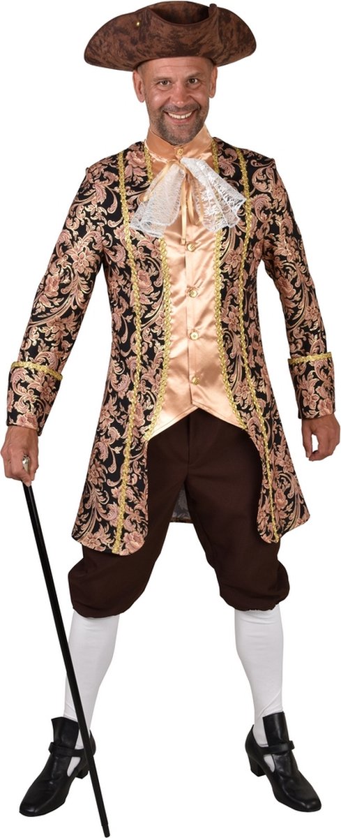 Magic By Freddy's - Middeleeuwen & Renaissance Kostuum - Klassieke Deftige Markies Mark - Man - Bruin, Wit / Beige, Goud - Large - Carnavalskleding - Verkleedkleding