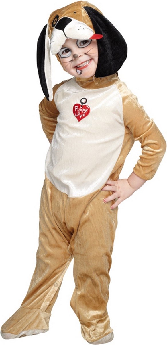 PartyXplosion - Hond & Dalmatier Kostuum - Puppy Love Snuf Kind Kostuum - Bruin, Wit / Beige - Maat 86 - Carnavalskleding - Verkleedkleding