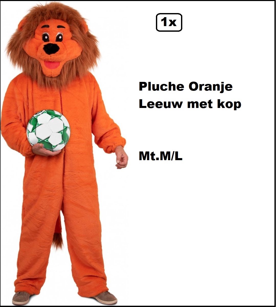 Pluche Oranje Leeuw met kop mascotte maat M/L+ - Holland Oranje Nederland thema feest party festival dieren