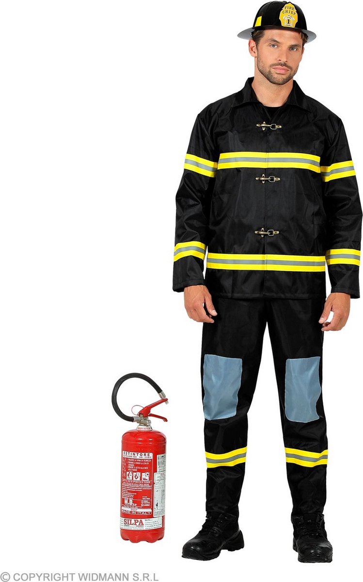 Widmann - Brandweer Kostuum - Vuurbestrijdende Levensredder Brandweerman Kostuum - Geel, Zwart - Large - Carnavalskleding - Verkleedkleding
