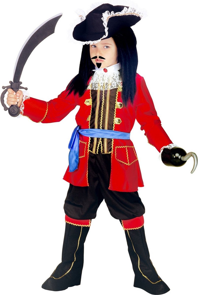 Widmann - Piraat & Viking Kostuum - Piraten Kapitein Admiraal Kostuum Jongen - Rood - Maat 128 - Carnavalskleding - Verkleedkleding